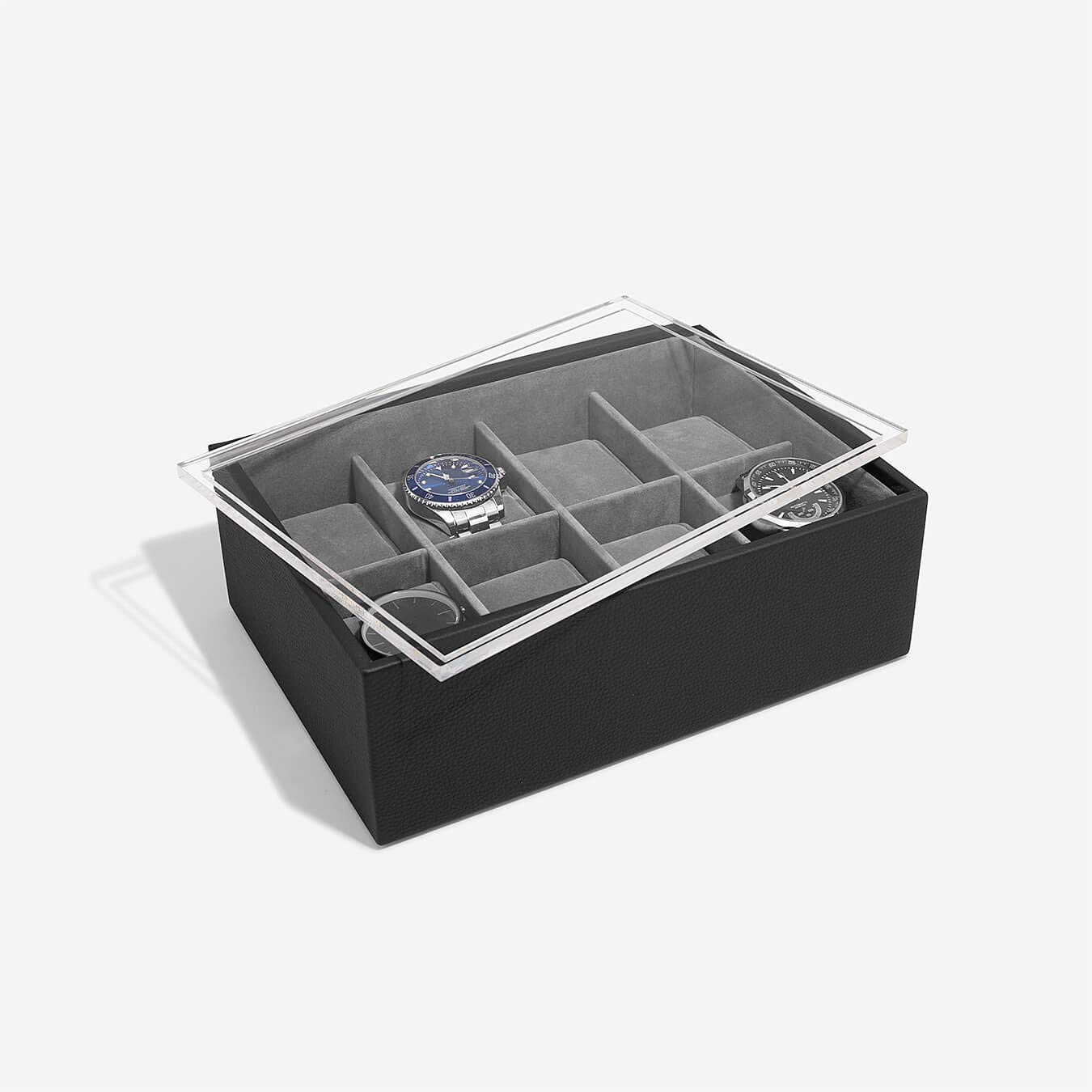Stackers Pebble Black 8 Piece Watch Box with Acrylic Display Lid – BigaMart
