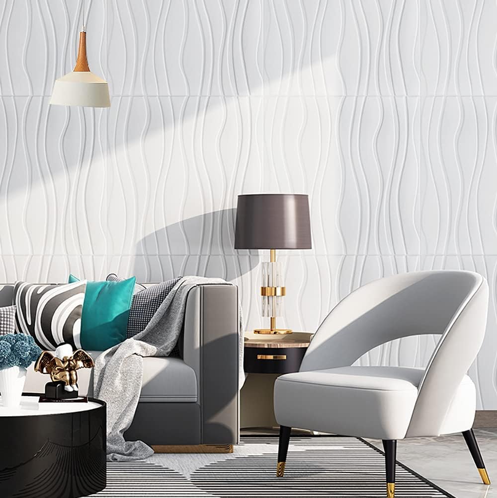 WASAIT 3D Wall Panels Peel and Stick Wave 57.5 Sq. Ft Large Faux Brick Wallpaper Self Adhesive Wall Panel for Interior Wall Decor Panels Living Room Bedroom Decorative Wall Panel, White Grey Black : Tools & Home Improvement