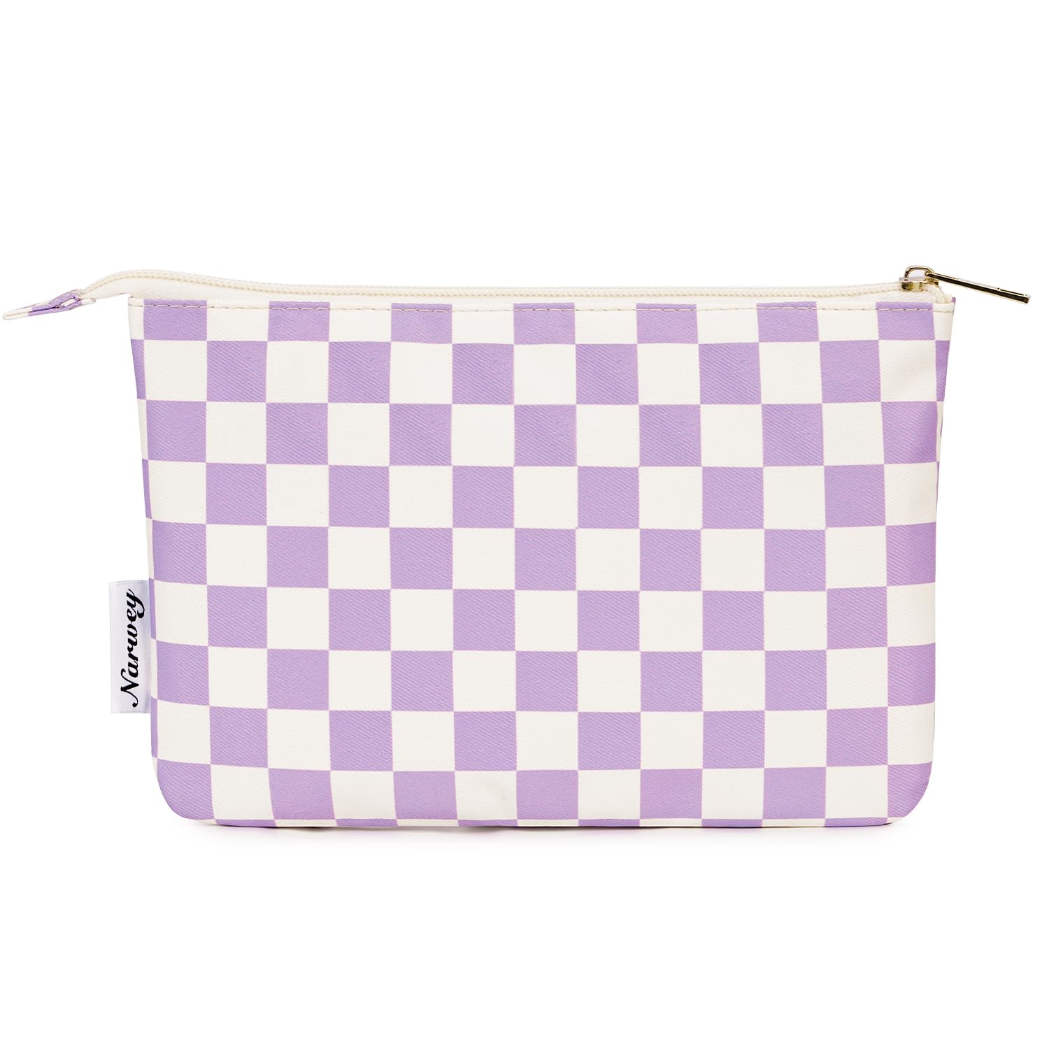 NarweyLarge Makeup Bag for Purse Travel Makeup Pouch Cosmetic Bag Zipper Pouch Bags for Women (Purple Checkerboard)
