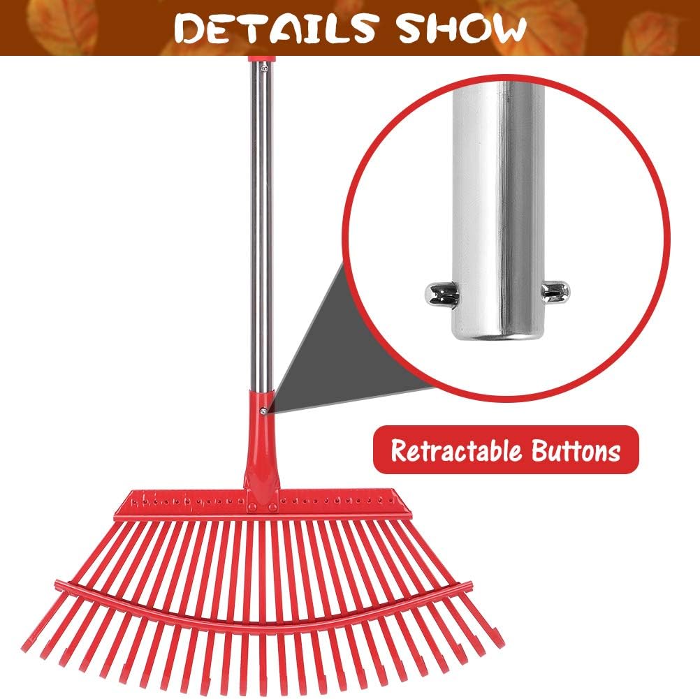 Homimp Adjustable Garden Leaf Rake,38"-63" Lightweight Aluminum Handle 25 Tines Rake,19" Inch Wide,for Gardeners,Kids Leaf Rake,Detachable Garden Rake,Easy to Carry