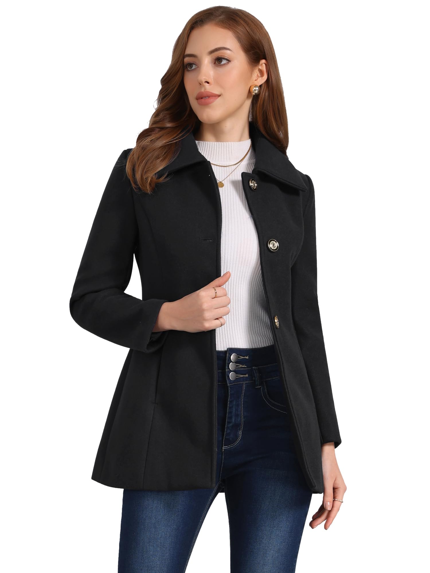 allegra k Women's Single Breasted Turndown Collar Overcoat Vintage Winter Dress Coat with Pockets-picture-18