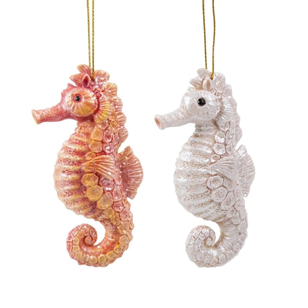 Vivid Arts - Seahorse Hanging Ornament - Indoor Outdoor (2, Salmon & White Mini)