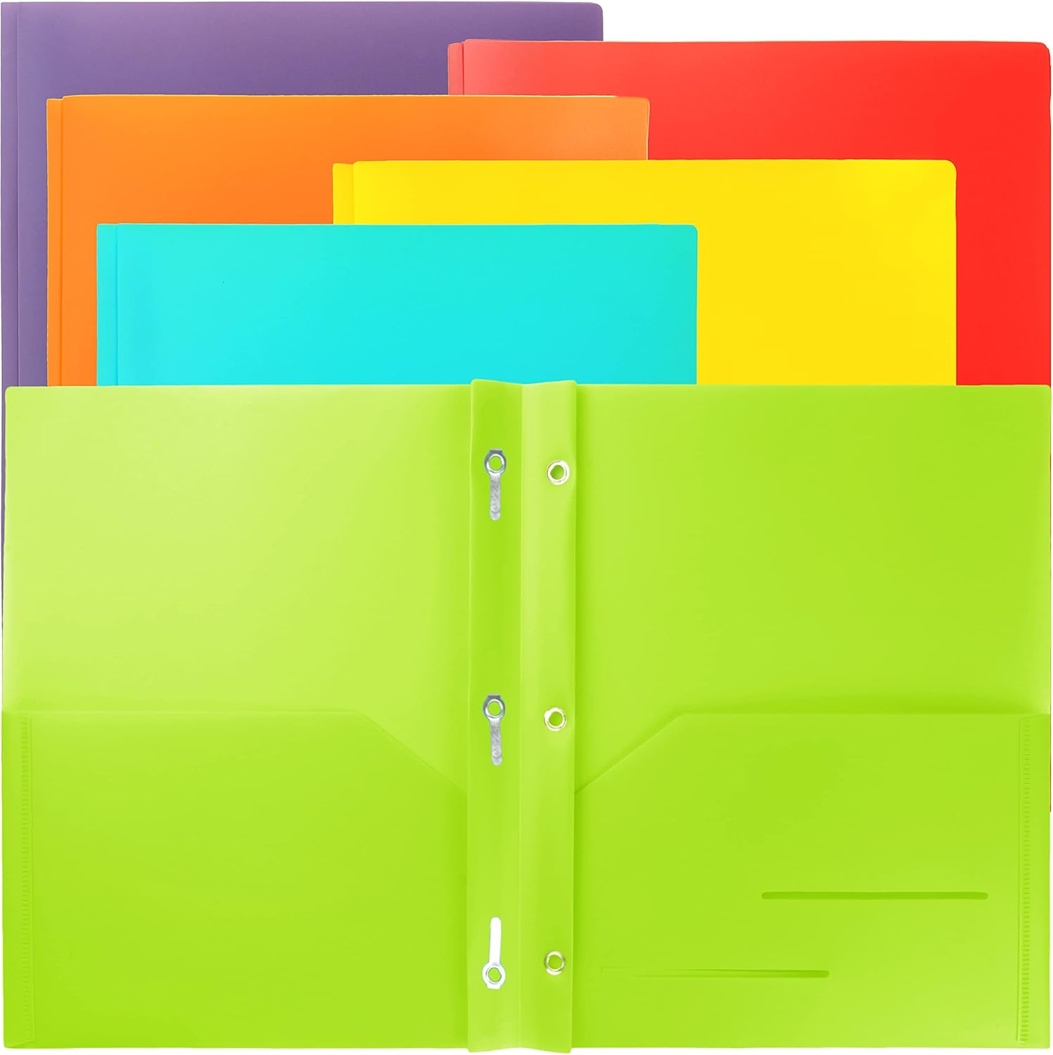 Youngever 12 Pack Heavy Duty Plastic Two Pocket Folders with 3 Prongs