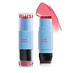 Cream Blush Stick with Brush,Waterproof Multi Cream Makeup Stick,Lightweight,Long-lasting,2 in 1 Multi Blush for Cheeks & Lip Tint & Eyeshadow Makeup 02