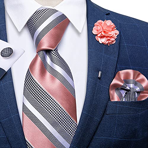 Image of DiBanGu Silk Ties for Men Necktie and Lapel Pin Brooch Set Formal Woven Paisley Plaid Striped Solid Tie Wedding Party