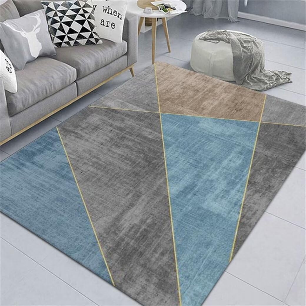 Tapis de chambre enfant bleu 80x150 cm à rayures modernes pour fille et ado