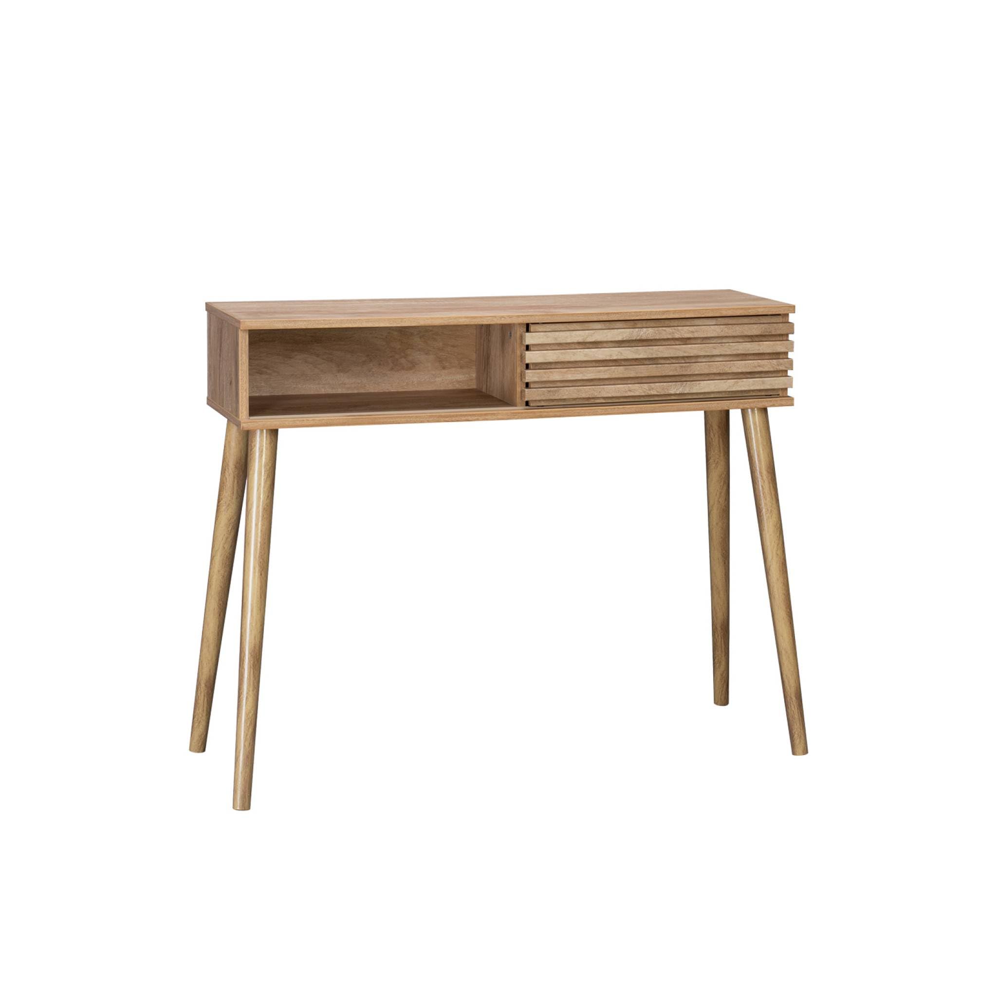 Alice's Garden sweeek - Console scandinave décor Bois avec 1 Porte coulissante rainurée 2 niches de Rangement