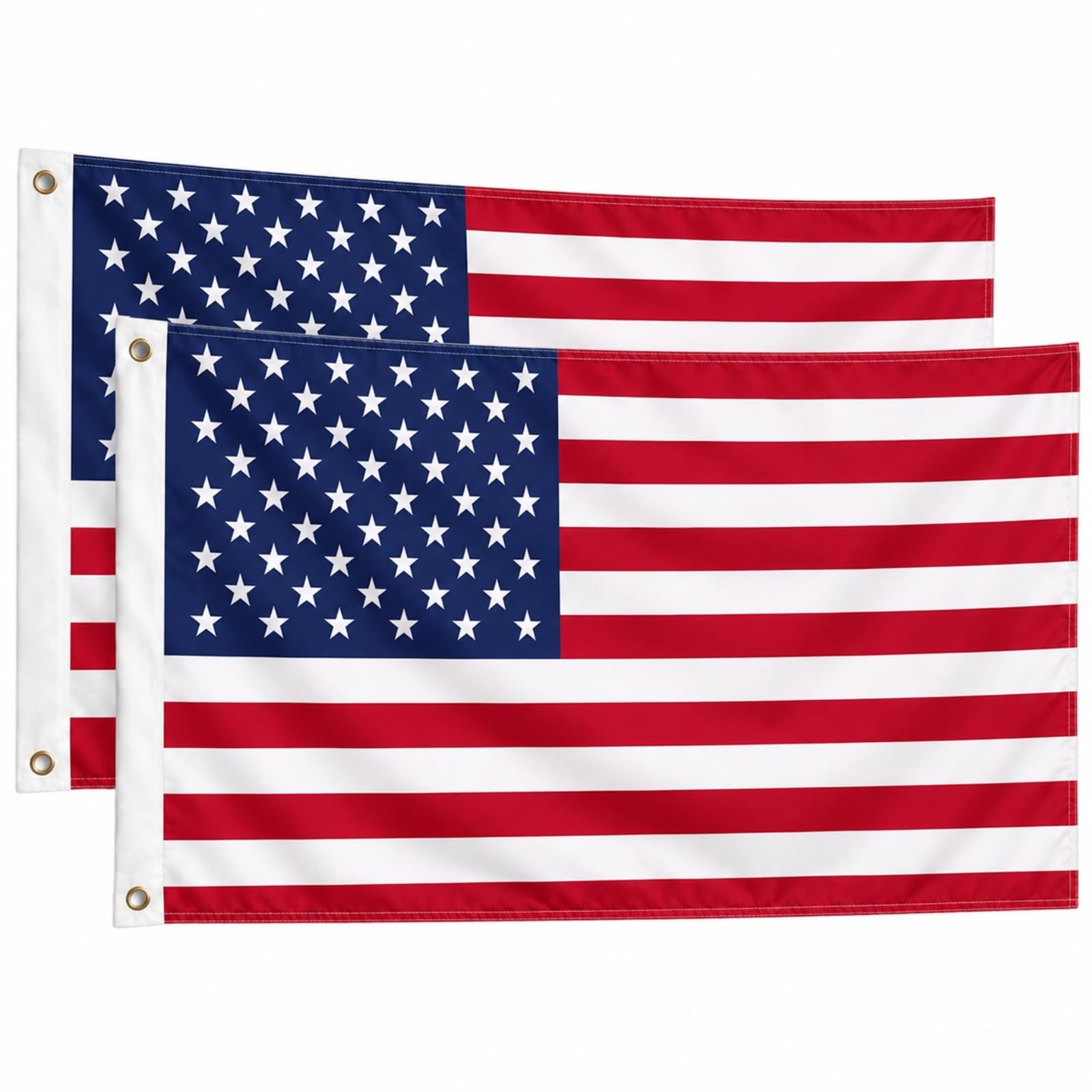 American Flag 3ft x 5ft (Pack of 2) USA Flags with Brass Grommets for Independence Day, Memorial Day, Veterans Day, Flag Day, Patriotic Decorations, Home, Garden, Porch & Outdoor Display