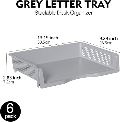 Miniatura 2 de Paquete de 6 bandejas de escritorio de oficina, bandeja de papel apilable, bandeja de letras gris