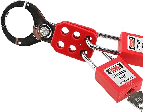 Miniatura 5 de RealPlus Cerrojo de etiquetado de bloqueo, paquete de 6 cerrojos de bloqueo de acero, mango de nailon de mandíbula de 1 pulgada y 1.5 pulgadas