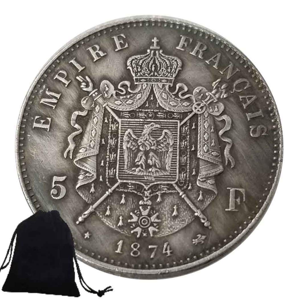 Jearls Silver 1874 Historical Napoleon Emperor French Coins- Europe Old Coins- Challenge Coin Uncirculated Commemorative Coin + Kaikbax Gift Bag Favorite Gift