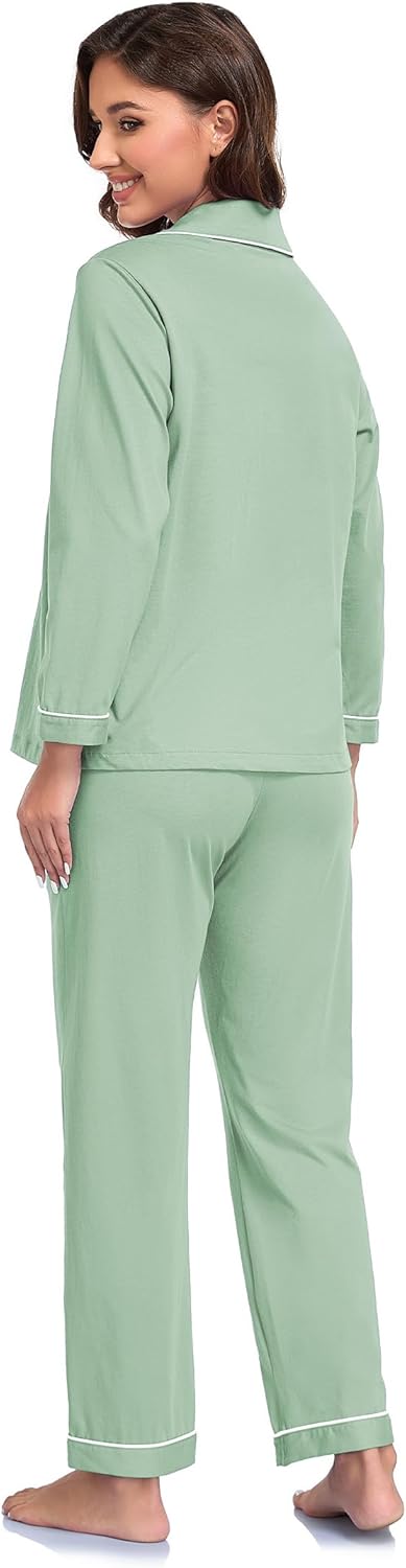 COLORFULLEAF 100% Cotton Pajama for Women Long Sleeve Shirt with Pants Sleepwear Soft Lounge Pjs Sets with Pockets S-XXL - Image 7