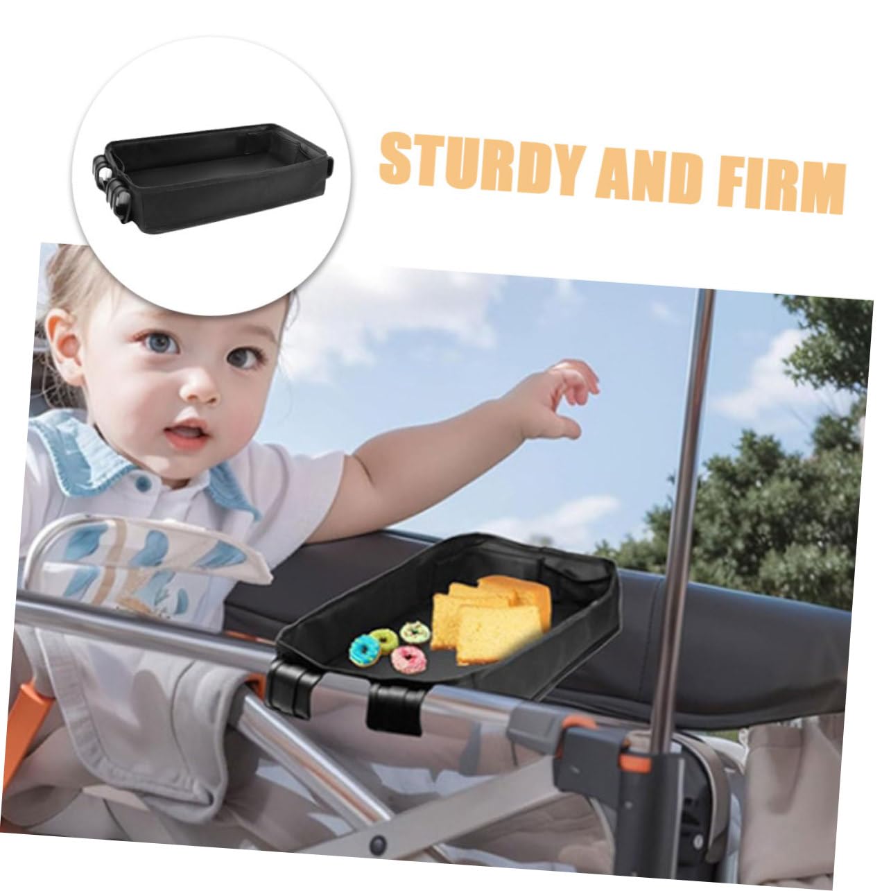 Toyvian Plateau Pour Poussette Avec Porte-gobelet Support Pour Téléphone Organisateur à Fixer Pour Nourriture Et Accessoires Noir Xl