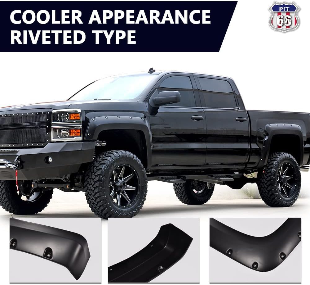 PIT66 Fender Flares For Chevy Silverado 1500/2500HD/3500HD 2007-2014 - Matte Black Pocket Style - View #3