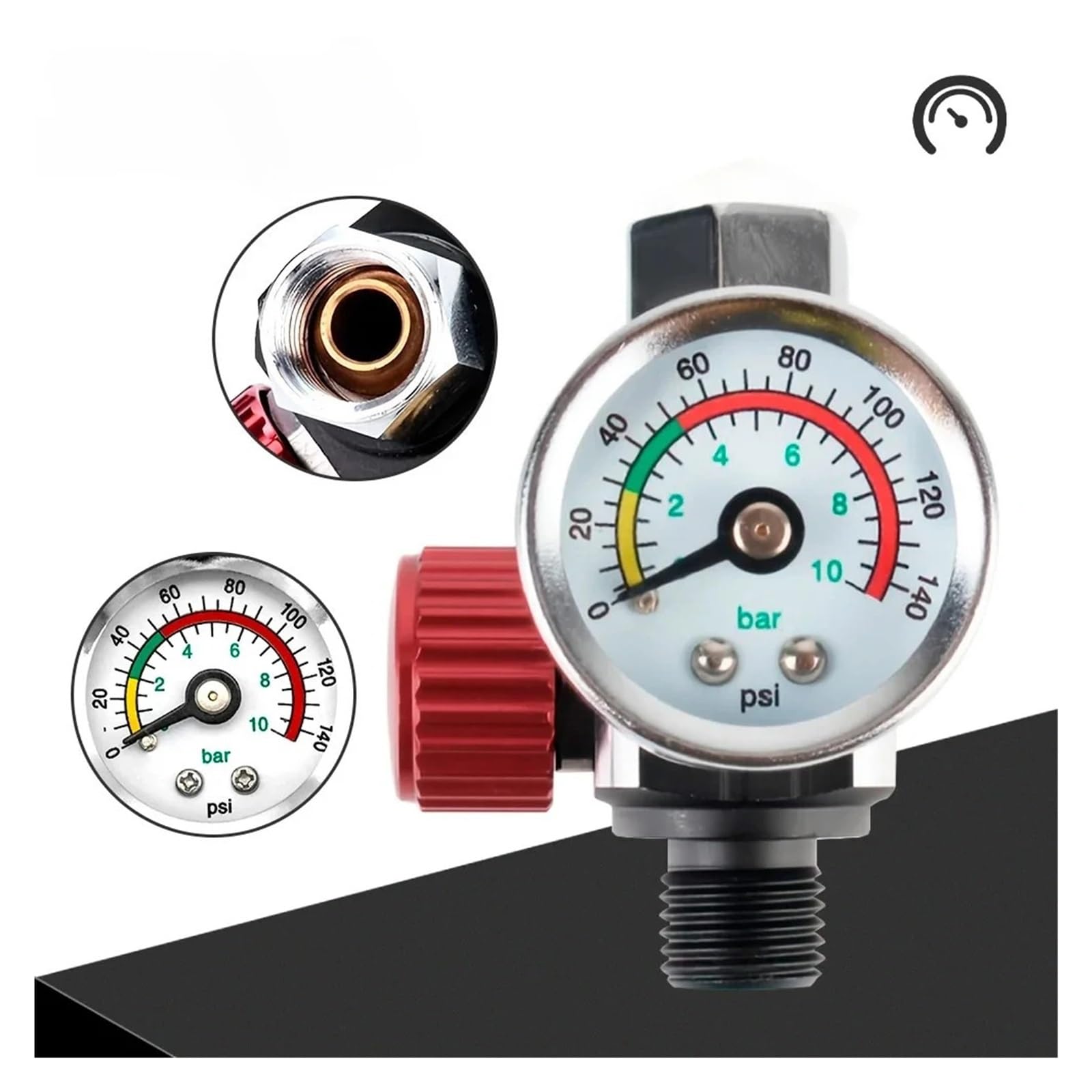 Regolazione pneumatica della pressione Regolatore di pressione dell'aria G1/4 con manometro, regolatore ingresso posteriore for verniciatura automobilistica
