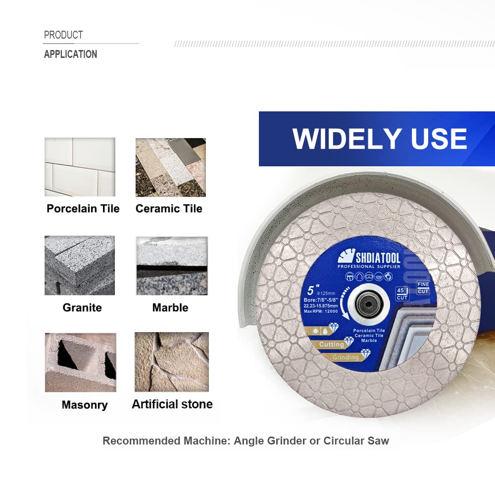 SHDIATOOL Diamond Saw Blade Disco de corte de azulejos 115mm Triángulos Forma de corte y molienda de porcelana azulejos de granito mármol cerámica mampostería, 3pcs