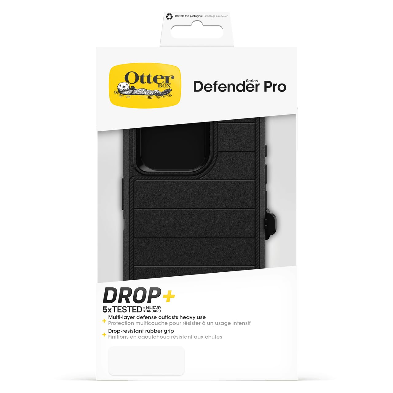 OtterBox Custodia per iPhone 15 Pro (solo) Defender Series Pro, nera, senza schermo, robusta e durevole, con protezione per le porte, include fondina clip cavalletto