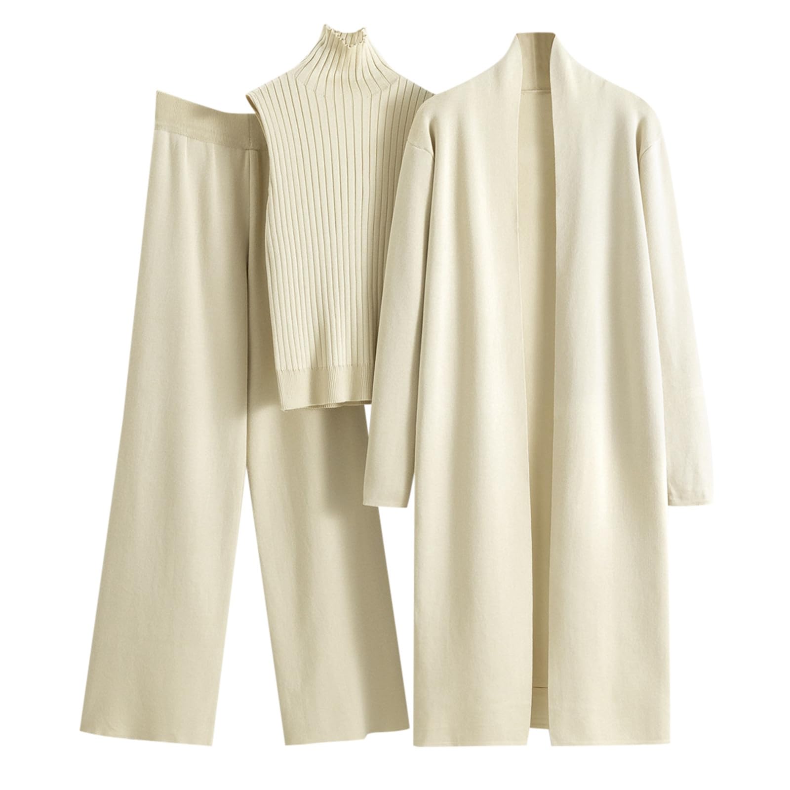 Printemps Femme Cardigan Pull Pantalon Ensemble Trois Pièces Mode Survêtement Ensemble Tricoté