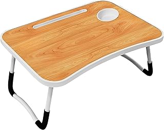 Unibos | Laptop Stand for Bed, Lap Standing Desk for Bed and Sofa Breakfast Lapdesk Folding Laptop Lap Desk Bed Coffee Tray Cup Holder Notebook Stand Steel Legs For Reading Writing (Wooden)