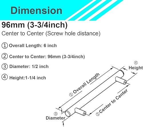 Miniatura 2 de Paquete de 15 tiradores redondos de acero inoxidable 304 de acero inoxidable de 6 pulgadas de longitud total, 3-34 pulgadas entre centros de