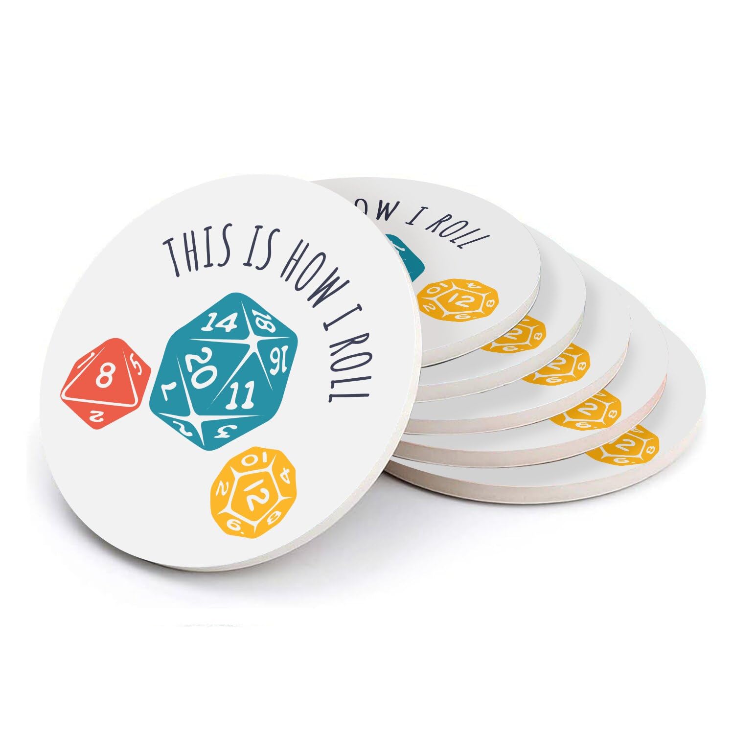 Sous-verre céramique geek jeux de plateau lot de 6 dés colorés pour apéro table basse