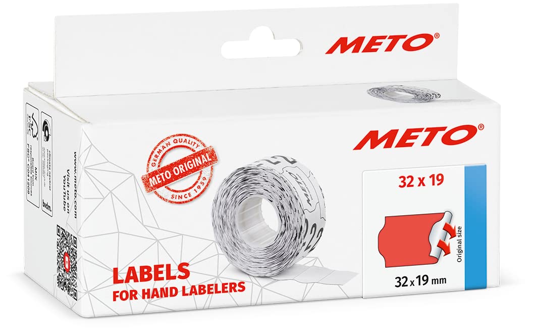 Meto Price Gun Labels (32×19 mm, Two-line, Fluorescent red, 5,000 Labels, Permanently Adhesive, for METO, Contact, Sato, Avery, Tovel, Samark etc.)