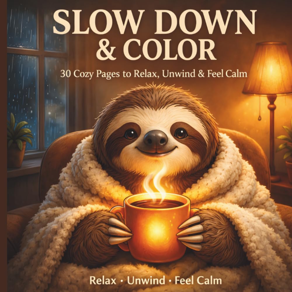 Slow Down & Color: A Cozy Sloth Coloring Book for Adults
