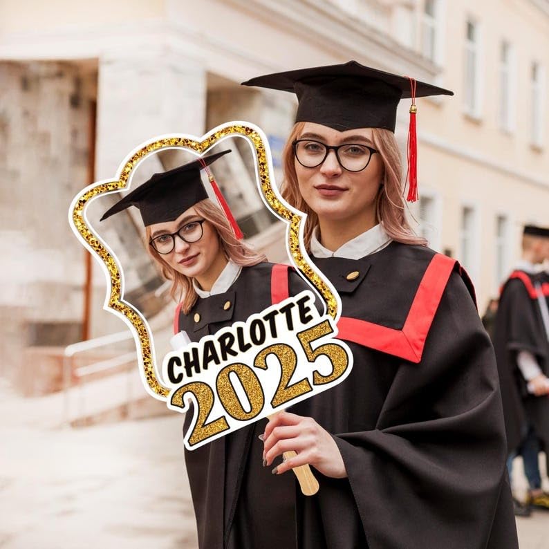 Voila Print Custom Face Fans With Handle, Graduation Head, Grad Face Fans, Class of 2025 Head Fans, Graduation Faces on a Stick, VP2415