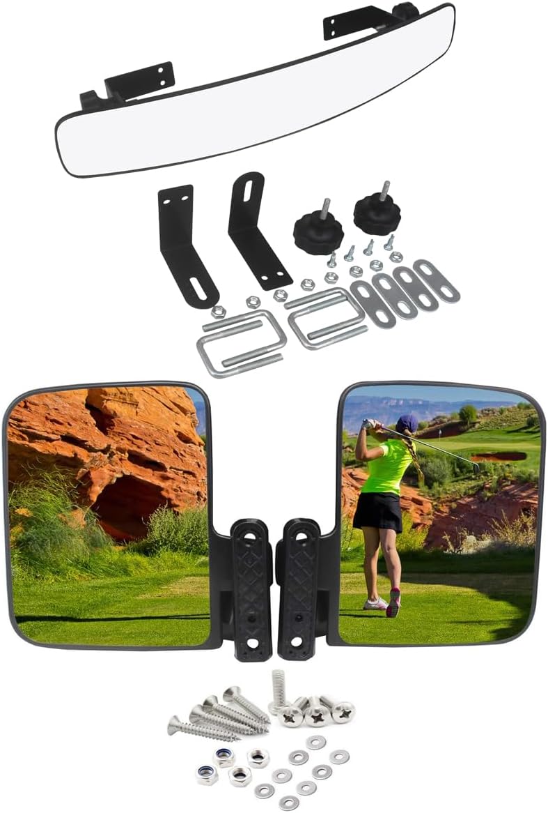 Newest Golf Cart Mirrors,16.5"" Non-destructive installation Panoramic Golf Cart Rear View and Folding Golf Cart Side Mirrors for Club Car EZGO Yamaha, black