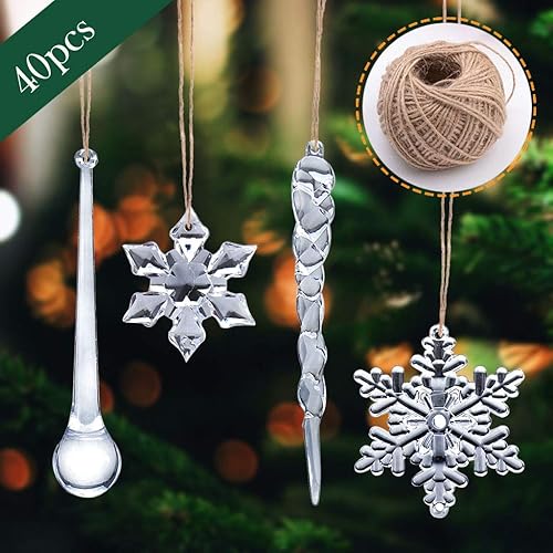 Miniatura 7 de Adorno de mercancía A Christmas Story 40 piezas de copo de nieve, adorno de carámbanos de cristal, árbol de Navidad, decoración transparente,