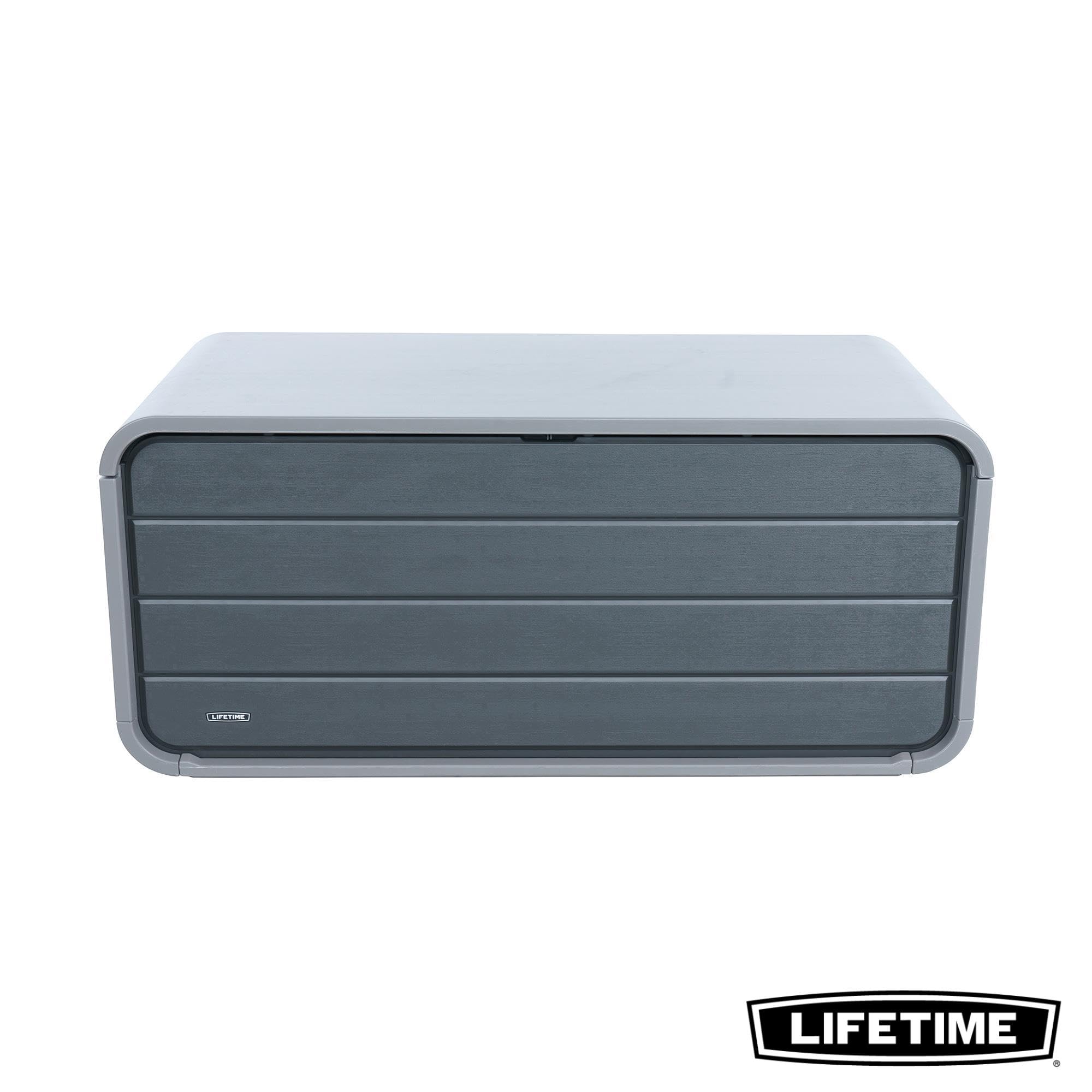 LIFETIME - Armario exterior impermeable, 147x72x64 cm, 515 litros, Arcón almacenamiento rectangular, Protección UV, Banco almacenaje, Baúl juguetes grande, Mueble terraza, Armarios de jardín (92313)