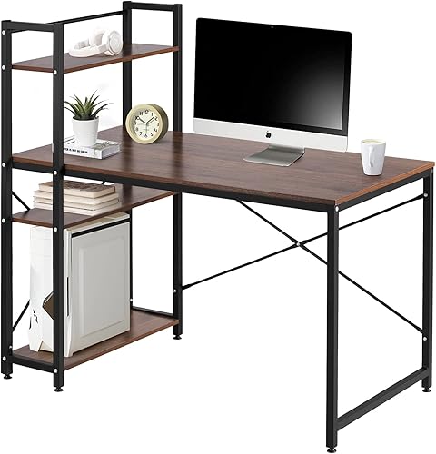 VECELO Amplio almacenamiento para computadora para estudio, escritura, oficina en casa, escritorio de 47 pulgadas, marrón