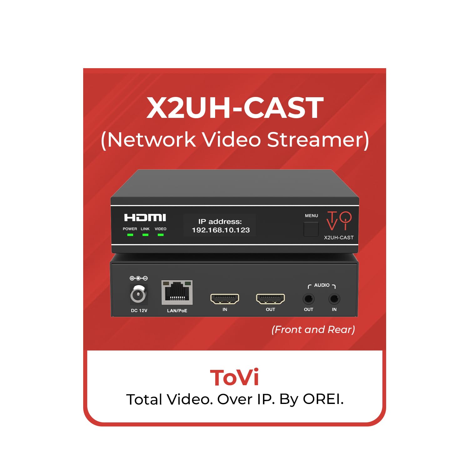 ToVi X2UH-CAST - Streamer video di rete 4K serie X2, codificatore AV over IPTV, H.264 H.265, livestream con audio incorporato, loop out HDMI, supporta Unicast, MultiCast, solo audio Stream (X2UH-CAST)