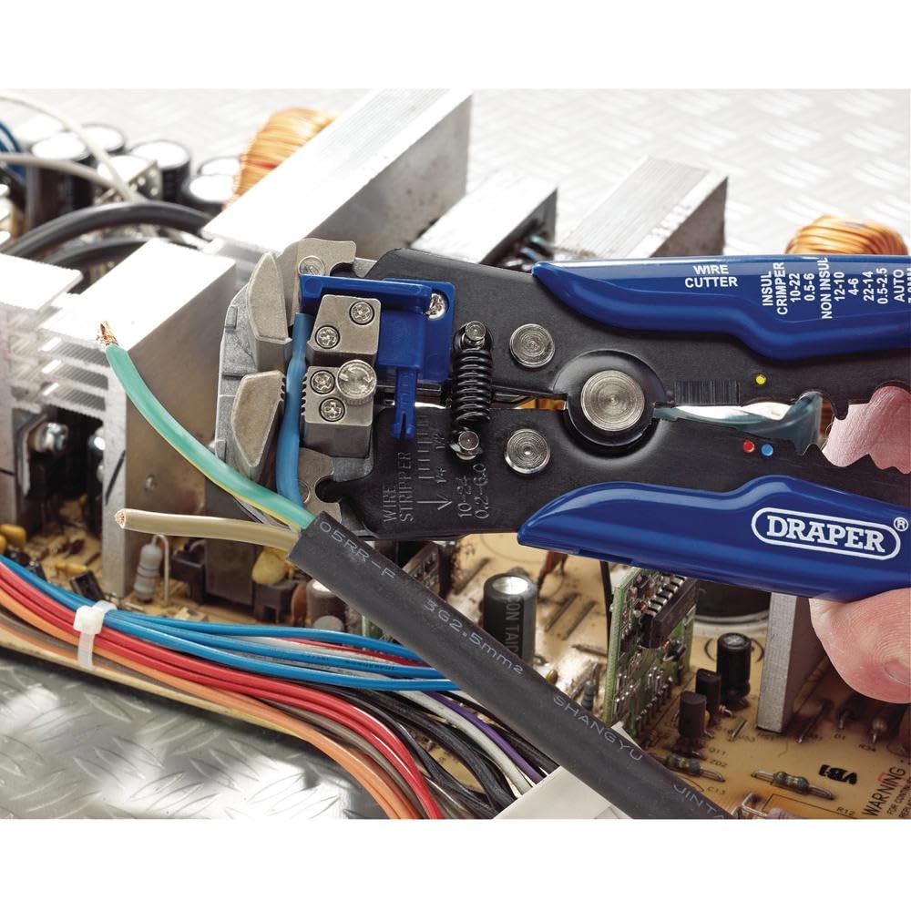Draper 35385 - Crimpadora y pelacables automático 2 en 1, color azul