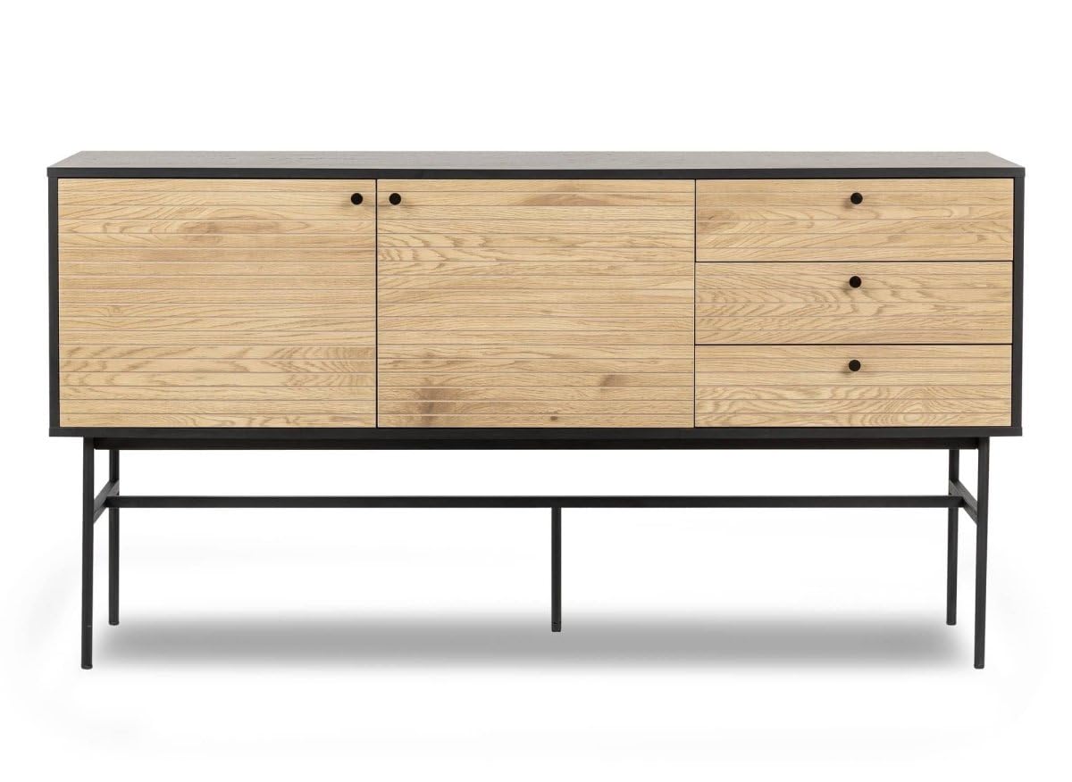DecoInParis Buffet Enfilade 3 tiroirs 2 Portes en Bois et métal Noir Daryl