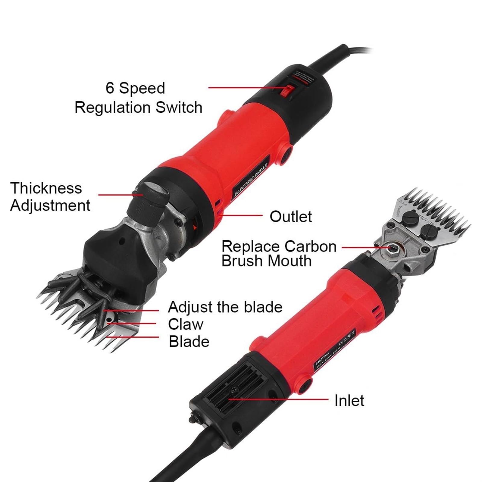 Tijeras eléctricas for ovejas de 1200w, Cuchillo Recto de 13 Dientes, Ajuste de Afeitado de Lana de montaña, Herramienta de Corte de Empuje, cortadora de Pelo for Mascotas(Inverter 1500W)