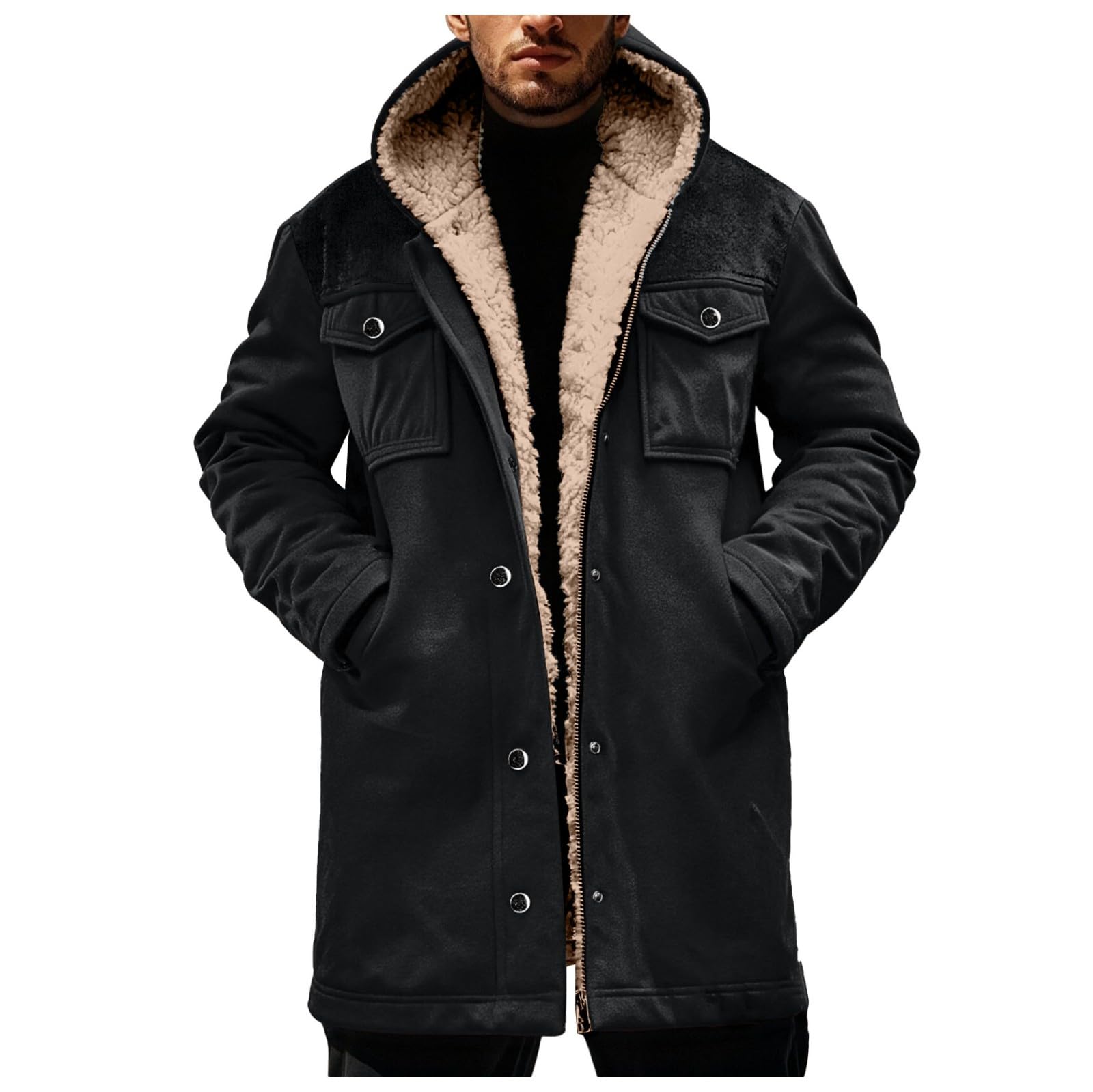 Generisch Giacca invernale da uomo, calda, in pile, da uomo, invernale, in flanella, con molte tasche, giacca termica vintage, giacca da lavoro, classica, casual, per lavoro d'ufficio