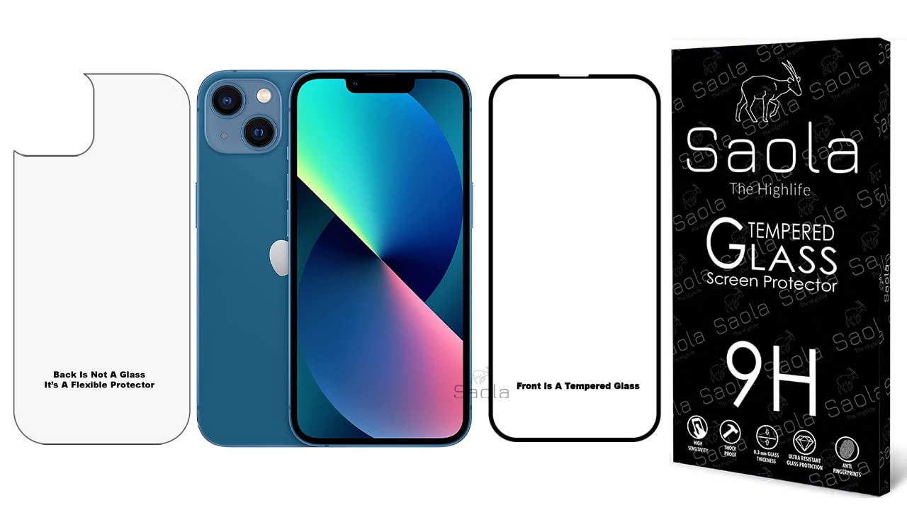 Saola HD+ Front And Back Tempered Glass For Apple Iphone 13 - Comes with One Minute Easy Installation Kit & Wipes. (Back is Not Glass, Its a Flexible Protector) (B0B43YHBGY) Amazon Price History, Amazon Price Tracker