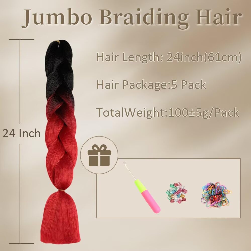 ShowJarlly Kanekalon Zopfhaar, 51 cm, Ombre Jumbo Braids, 5 Pakete afrikanische Zöpfe, Haarverlängerung aus Kunstfaser für Häkelzöpfe, Twisted Flechten (Schwarz/Dunkelbraun#) - 3