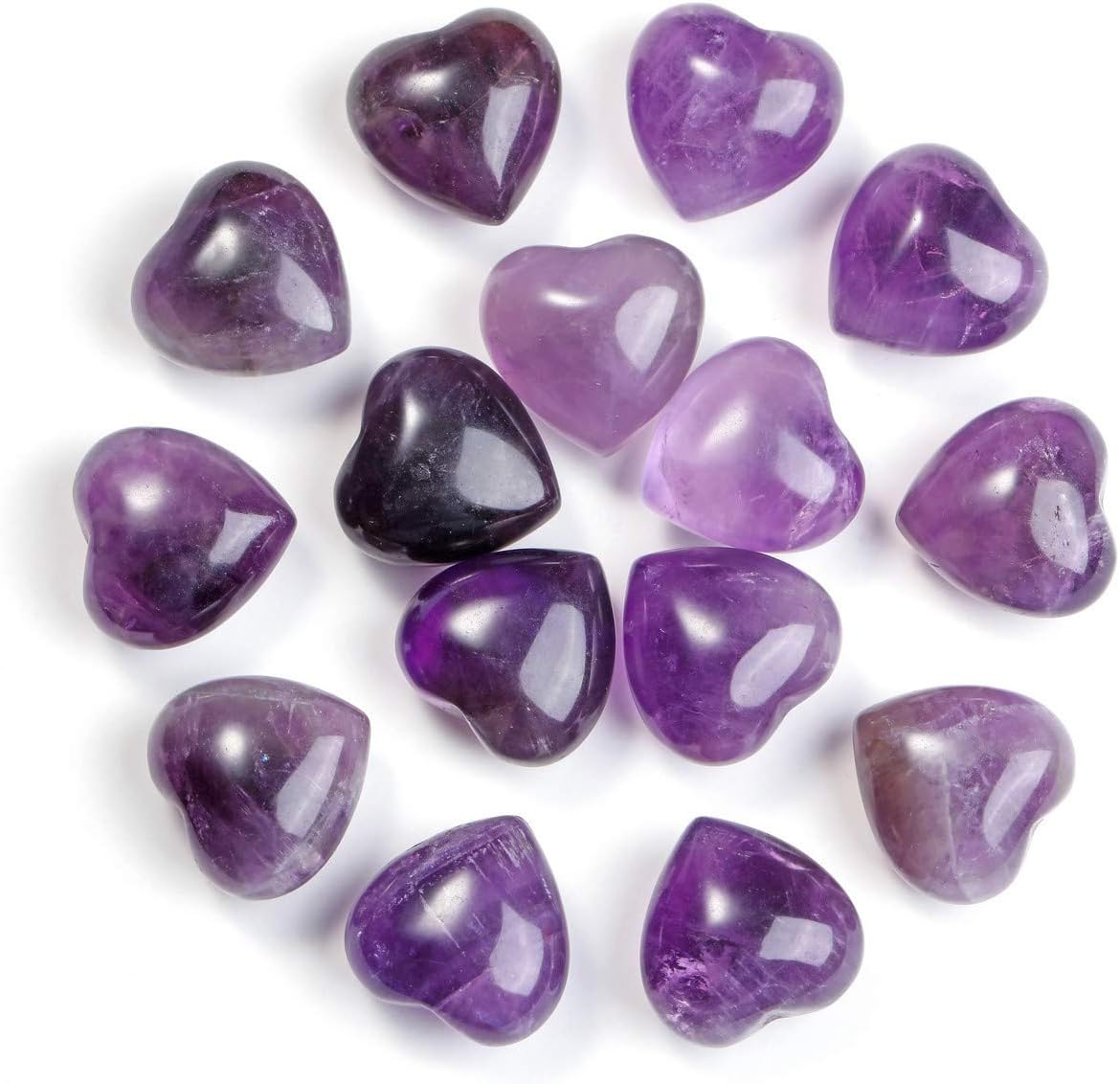 MANIFO 15pcs Natural Amethyst Crystal Heart Stone Healing Gemstone Mini Puffy Heart Pocket Stone