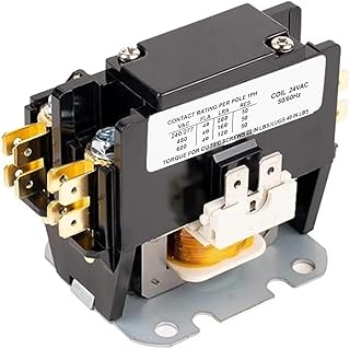 AC Contactor 1P 40A 24VAC - Heavy Duty Definite Purpose Contactor for Air Conditioner Compressor/Condenser Units | Copper Coil & Terminals, Flame-Retardant Housing (1P 40A 24V)