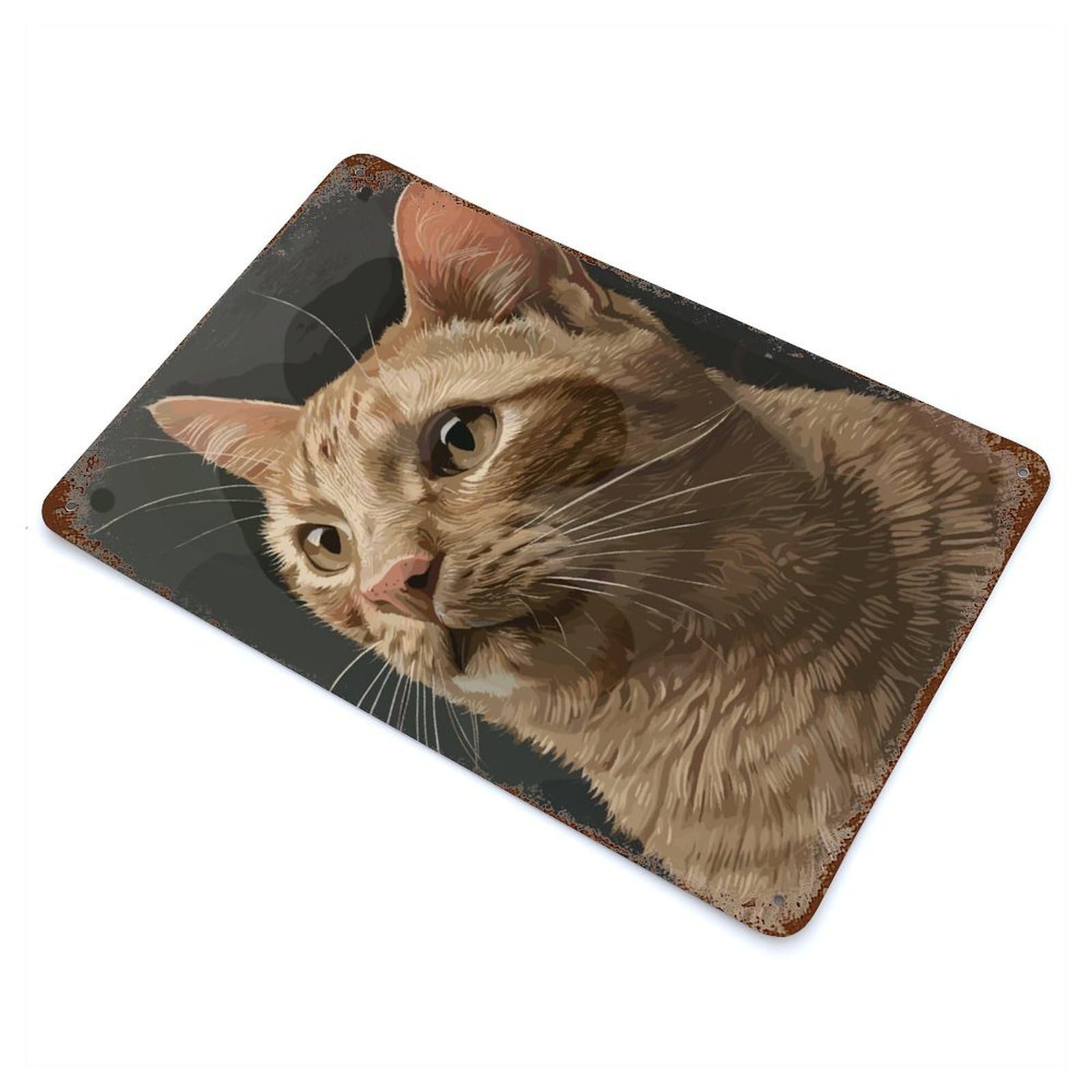 Aged Metal Wall Plaque with Cat Expressions Design 11.8"x7.9", for Basement, Hobby Room And Garage Decor, Farmhouse Wall Decor