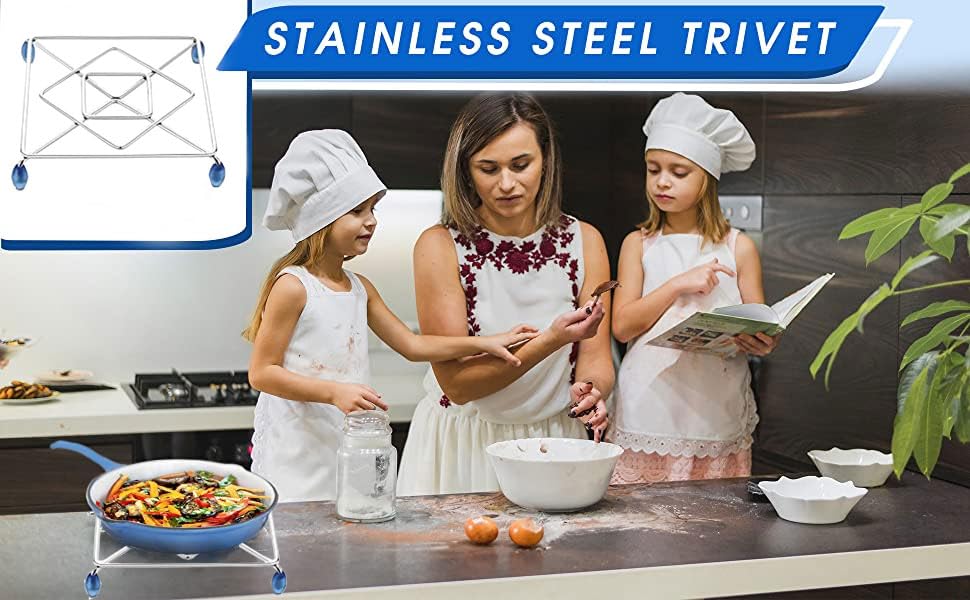 Image of SIGNAMIO Pack of 2 Stainless Steel Trivets Hot Pot Stand for Kitchen & Dining Table, Heat-Resistant Utensil Holder, Perfect Cooker Stand & Hot Vessel Holder