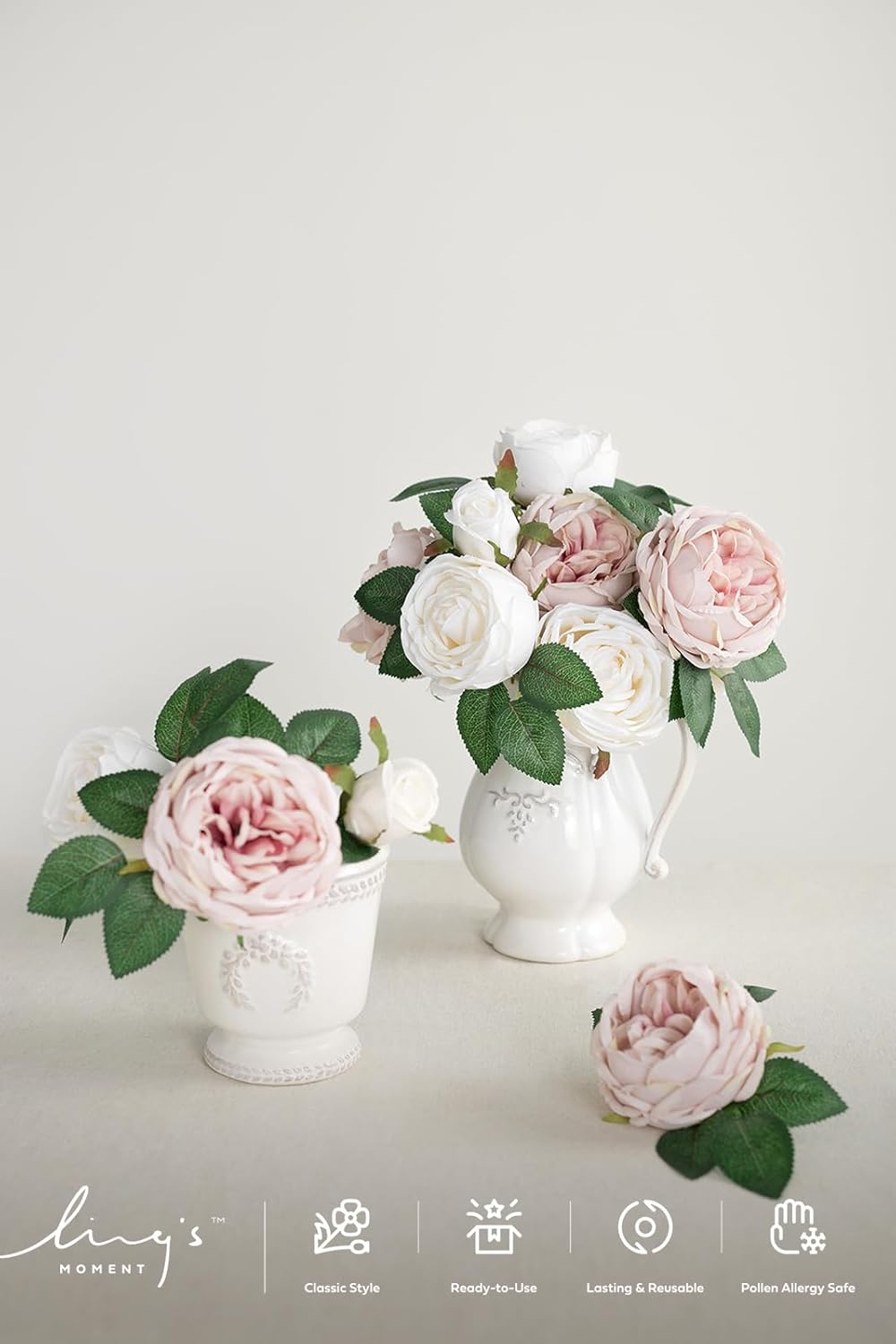 Ling's moment Artificial Flowers Silk Austin Roses Silk Flowers Artificial Roses w/Stem for Wedding Bouquets Centerpieces Party Home Decoration - Image 2