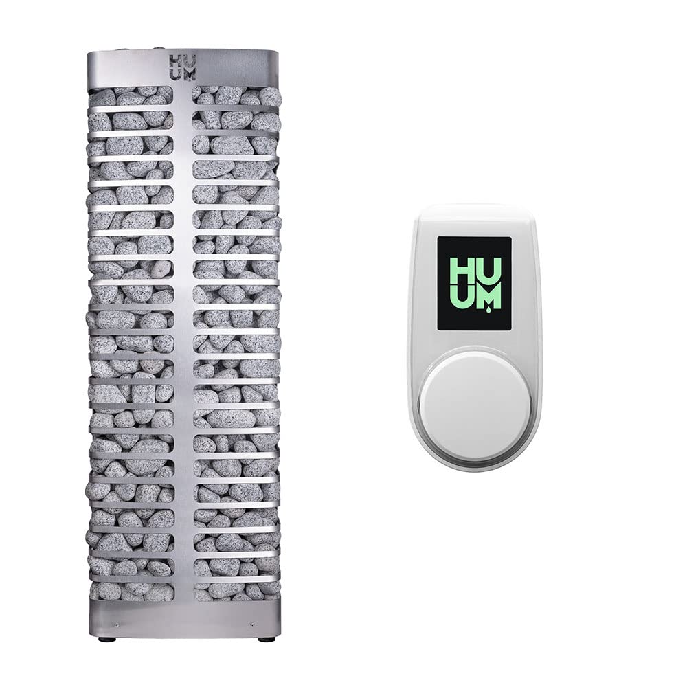 HUUM Steel 9.0 kW Sauna Heater with UKU Control (White), 330 pounds of Rounded Olivine Stones Included (for saunas up to 524 cu ft.)