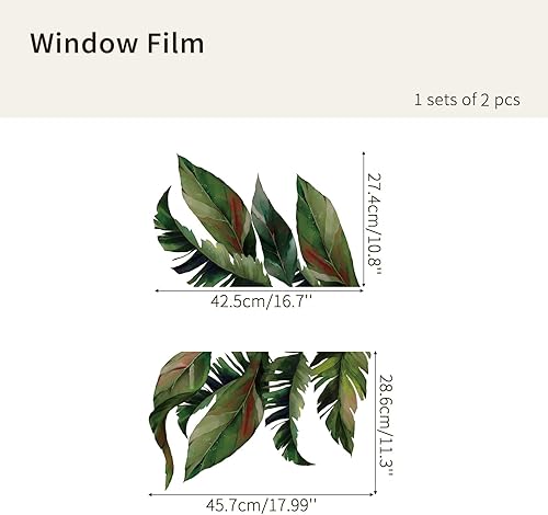 Miniatura 4 de Flortlias - Adhesivos florales para ventana con hojas verdes para decorar puertas de vidrio, hojas tropicales de plátano