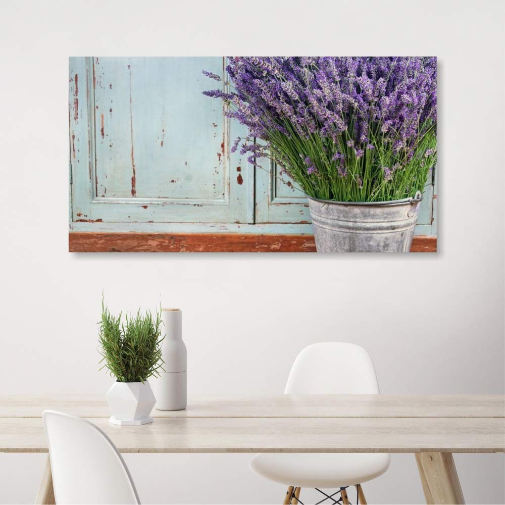 Quadri L&C ITALIA Fiori Vintage 5 - Quadro Moderno Shabby Chic Lavanda per Cucina Soggiorno Bagno 90 x 45 Stampa su Tela da Parete Viola Provenzale Viola Lilla