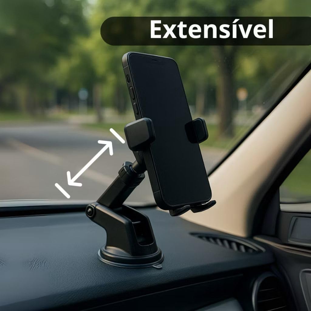 Suporte de Celular para Carro com Ventosa Reforçada Fixação no Painel Trava Automática Antiqueda Ideal para GPS Waze e Uber Compatível com Smartphones Modelo Premium