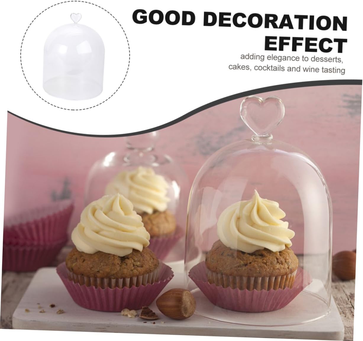 Generic Glass Cake Cover Dome with Heart-shaped Glass Display, Food Fresh-keeping Hood for Dessert and Pizza Protection, Dustproof Micro Landscape Cloche for Home and Party Use