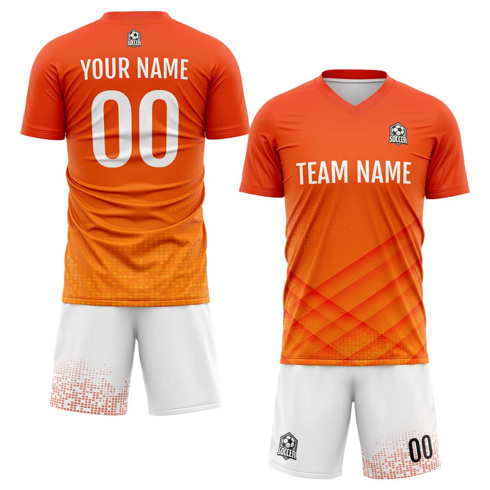 Custom Soccer Jersey Kids Adults Personalized Soccer T-Shirts with Team Name Number Logo (Gradient -Orange-White)